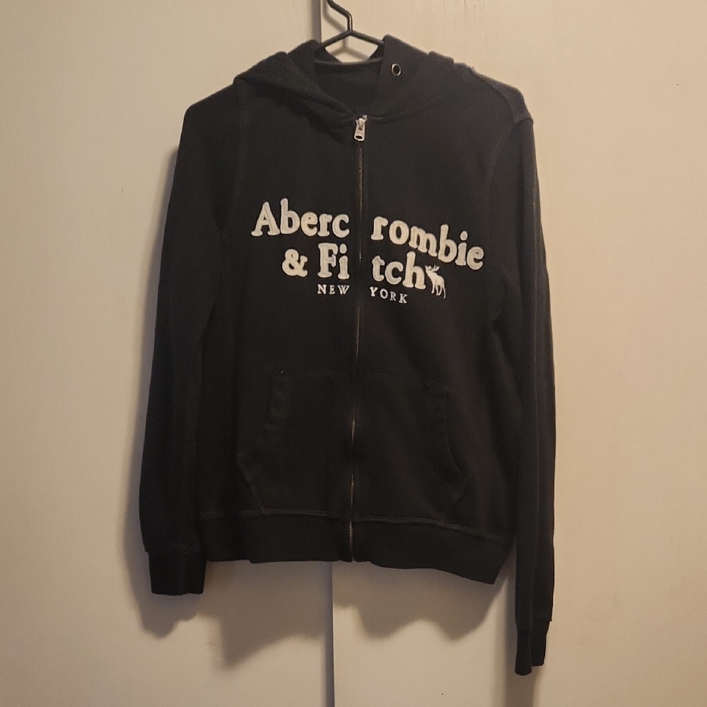Abercrombie & Fitch Black Full-Zip Hoodie with White Logo